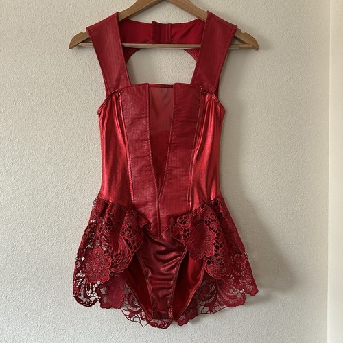 Red metallic corset romper - metallic,