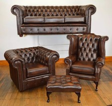 Chesterfield suite in Antique Brown top quality leather FREE Footstool RRP £2650