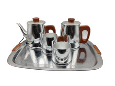 5 Piece Vintage SONA Tea/Coffee Set Stainless & Teak Stratford Upon Avon Tray
