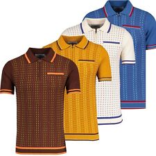 NEW MADCAP MOD 60s 70s JACQUARD KNIT RETRO Zip Neck S/S POLO SHIRT Miles MC1040