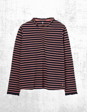 Women’s J0ules Top Long Sleeve Frill Detail Stripe Navy Pink Breton Size 14