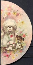 Vtg Happy Birthday Greeting Card NEW! Adorable Shaggy Dog Poodle Terrier Flowers