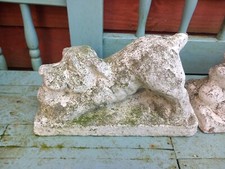 Pair Of Vintage Mid Century Concrete Stone Garden Statue Ornament Playful Dogs