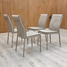 Fabb ‘Pierre Talia’ Taupe Leather Dining Chairs - Set of 4 Metal Base BRAND NEW