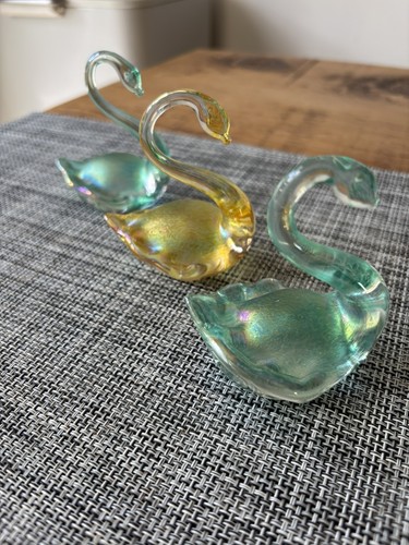 Art glass swans paperweights - art,
