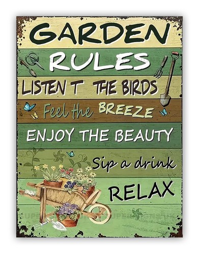 Garden rules metal sign - ",
