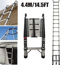 4.4M Telescopic Ladder with 2 Hooks 14.5FT Multi-Purpose Stainless Steel Sturdy 