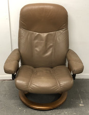 EKORNES STRESSLESS Consul Chair, Medium, Brown Leather Recliner Swivel Armchair