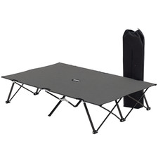 Outsunny Double Camping Folding Cot Portable Sleeping Bed, Charcoal Grey