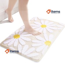 QJHOMO Beige Bath Mat White Flower Rug 40 x 60 cm, Non Slip Beige and White