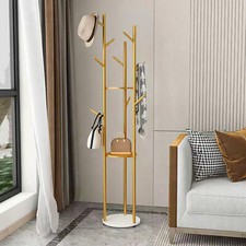 Metal Coat Rack with 9 Hooks Coat Tree Branch Hanger 3 Shelves with Slate Base