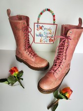 Dr Doc Martens 1914 14 eye 1b99 pink floral moth zip mid calf boots UK4 EU37 US6