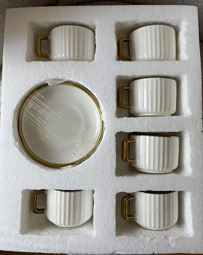 Ribbed white ceramic coffee - 6x,