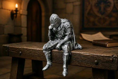 Large sad knight sitting - knight,