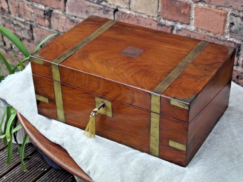 Brass banded mahogany writing - brass,