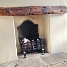 French Antique Iron Fire Back Panel And Fire Grate Log Basket