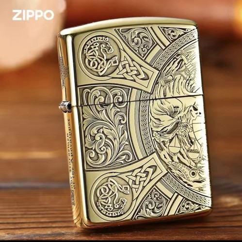 Brass engraved zippo lighter - brass,