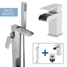 Waterfall Bathroom Taps Chrome Basin Mixer Bath Filler Shower Deck Tap Sets