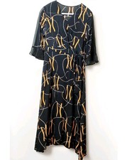 Vintage Silk Midi Dress – Geometric Print – Size 12
