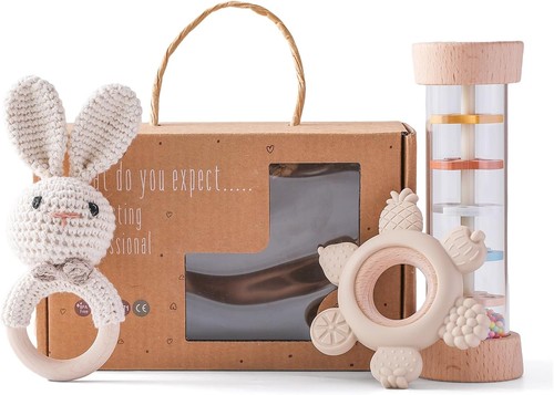 Wooden baby rattle set - rattle, 3pcs