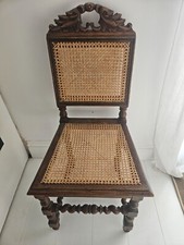 Vintage 19th century oak hall/bedroom chair, bergere style with carved finials