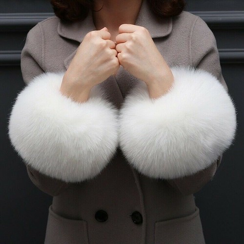 Pair faux fox fur cuffs - fur,