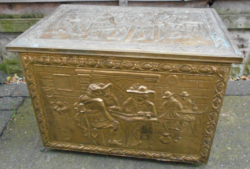 Vintage brass coal log box - brass, /