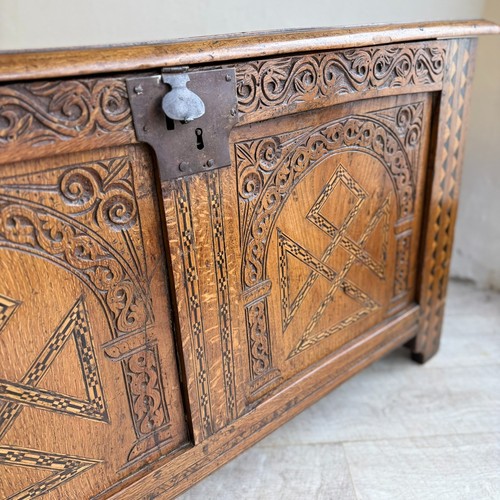 Antique oak coffer chest - oak,