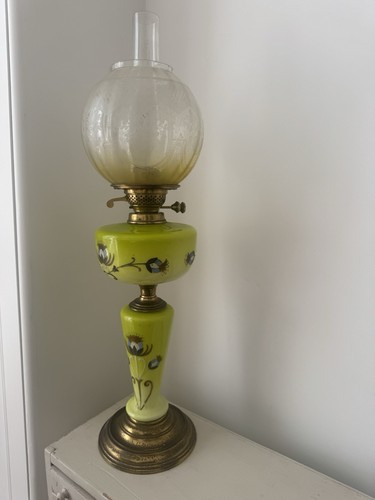 Antique hand painted glass oil - painted,