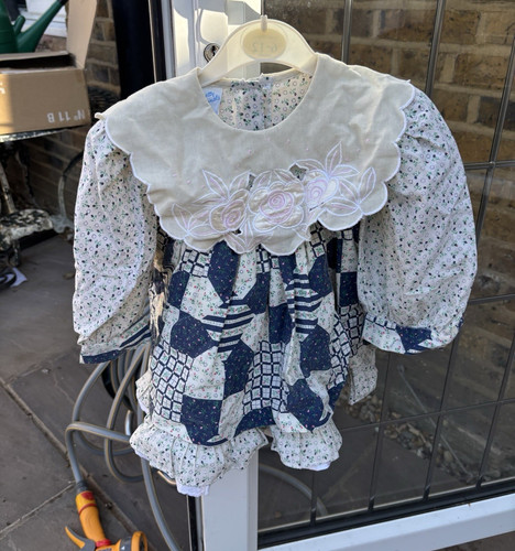 Girls blue white floral smock - floral,