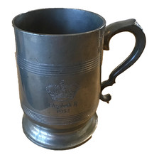 Gaskell & Chambers Birmingham 1/2 PINT Pewter Tankard ELIZABETH R  April 1953