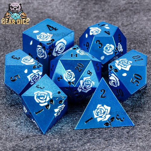 Blue white rose - metal, dice