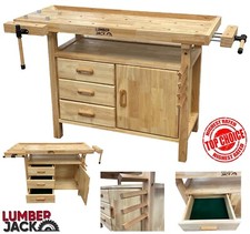 Woodworking Workbench Cabinet Dual Vices 3 Drawers Bench Dogs Heavy Duty 113kg