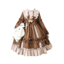 Girls Japanese Lolita Dress Cosplay Costume Kawaii Ruffle Puff Sleeve Retro