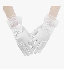 Mivaiun Flower Girls Long Satin Lace  Gloves Sequins Beads Communion  Princess