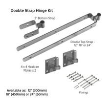 FIELD GATE KIT DOUBLE STRAP HINGE SET:  12" 18" 24"  WITH HOOKS ON PLATE GALV