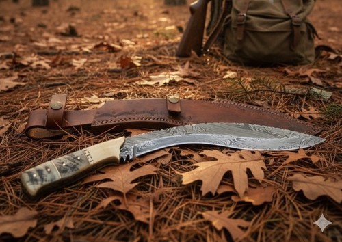Damascus blade knife - damascus, horn