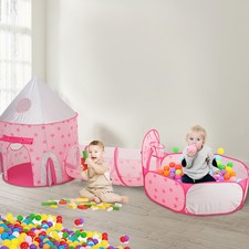 3 in 1 Child Kids Baby Play Tent Tunnel Ocean Ball Pit Playhouse In/Outdoor Pink