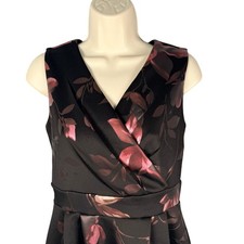 En Focus Studio Dress Womens 6 Black Pink Metallic Shimmer Floral Sheath Hi Low