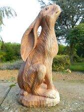 Wooden Hare Carving - Large Hand Carved Moon Gazing Hare 30cm