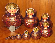 SLIGHT PURPLE GOLD SECONDS Matryoshka Nesting Dolls Russian Babushka10 signed 