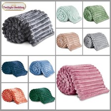Throw Blanket for Sofas Couch Bed Faux Fur Soft Large Fleece Ribbed Blankets
