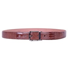 DOLCE & GABBANA Ostrich Leather Belt with Roller Buckle Brown