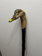 Hand Carved walking stick - Mallard Duck head on dark Blackthorn shank.