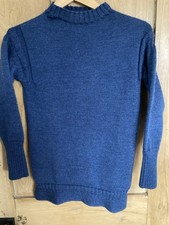 Munrospun Lambswool Fisherman Guernsey Jumper Size S Blue