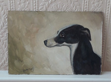 WHIPPET OIL ON BOARD DOG