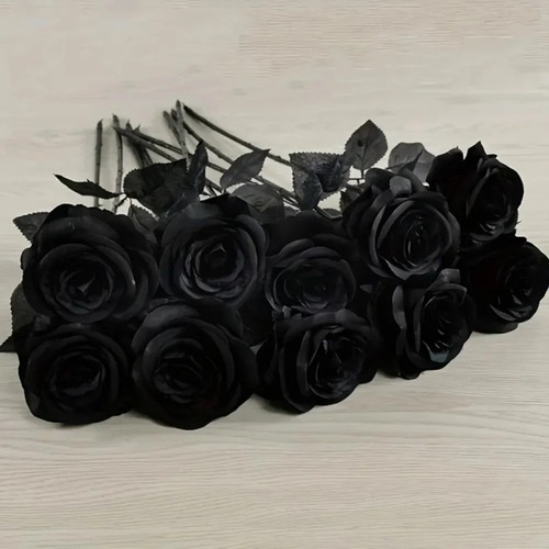 Artificial black roses long - black,