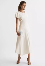 REISS ELENI CAP SLEEVE MIDI DRESS IN WHITE