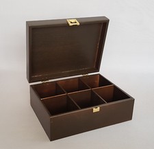 Storage Light Brown Wooden Box Tea Bag Chest 6x COMPARTMENT Removable Dividers