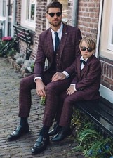 Boy's Children's Cavani Peaky Blinders Burgundy Tweed Check 3 Piece Suit New